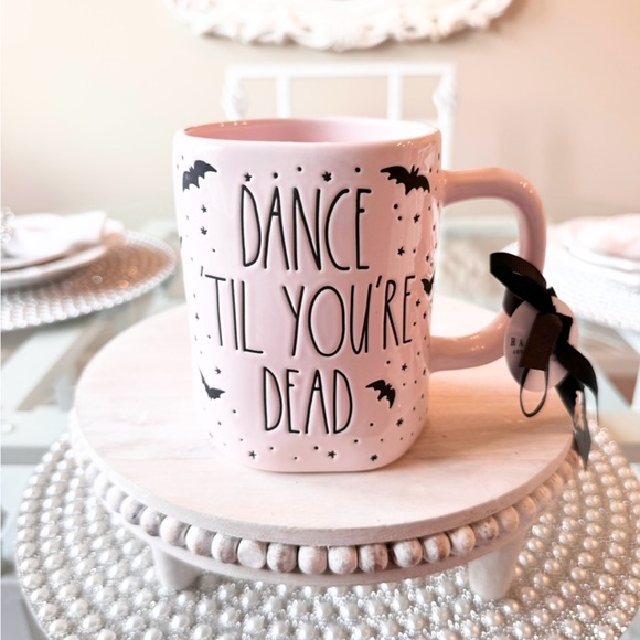 🖤 DANCE TIL YOUR DEAD Pink Skeleton + Bat Rae Dunn Halloween Mug NEW - Picture 5 of 7